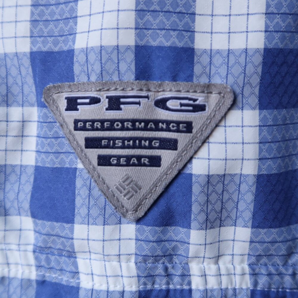 Columbia PFG Blue Plaid Crystal Streams Camp Shirt (XL) 🐟